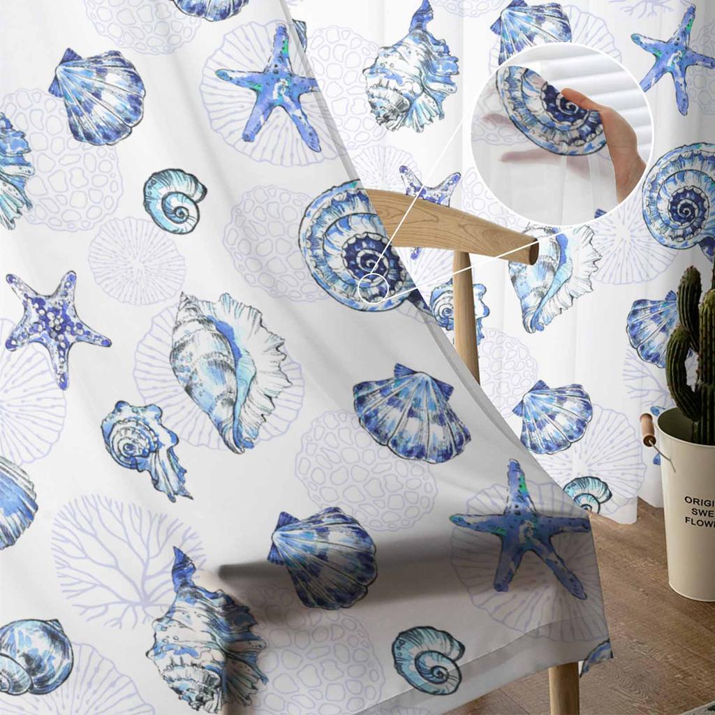 Starfish And Shell Coral Retro Window Tulle Curtains for Living Room Bedroom Hotel Luxury Decoration Sheer Curtains