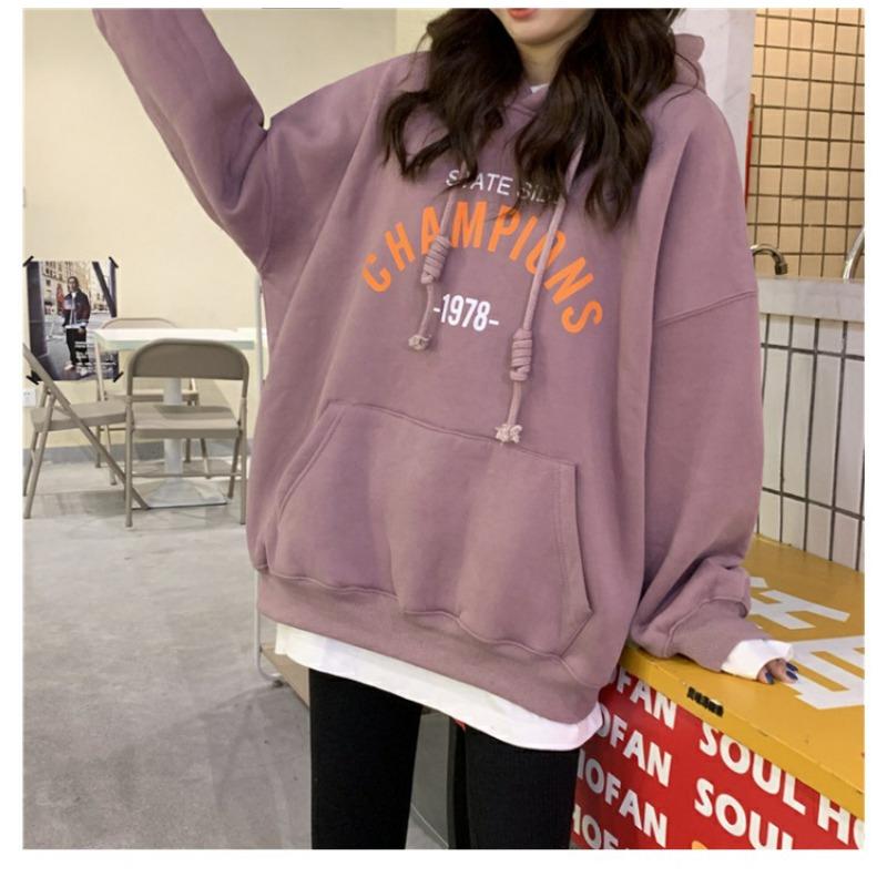 Kapuzenpullover für Damen, Herbst Buchstabenaufdruck dünnes Design, vielseitige Studenten Loose Top Jacke für Damen Pullover & Lange Ärmel (Damen)