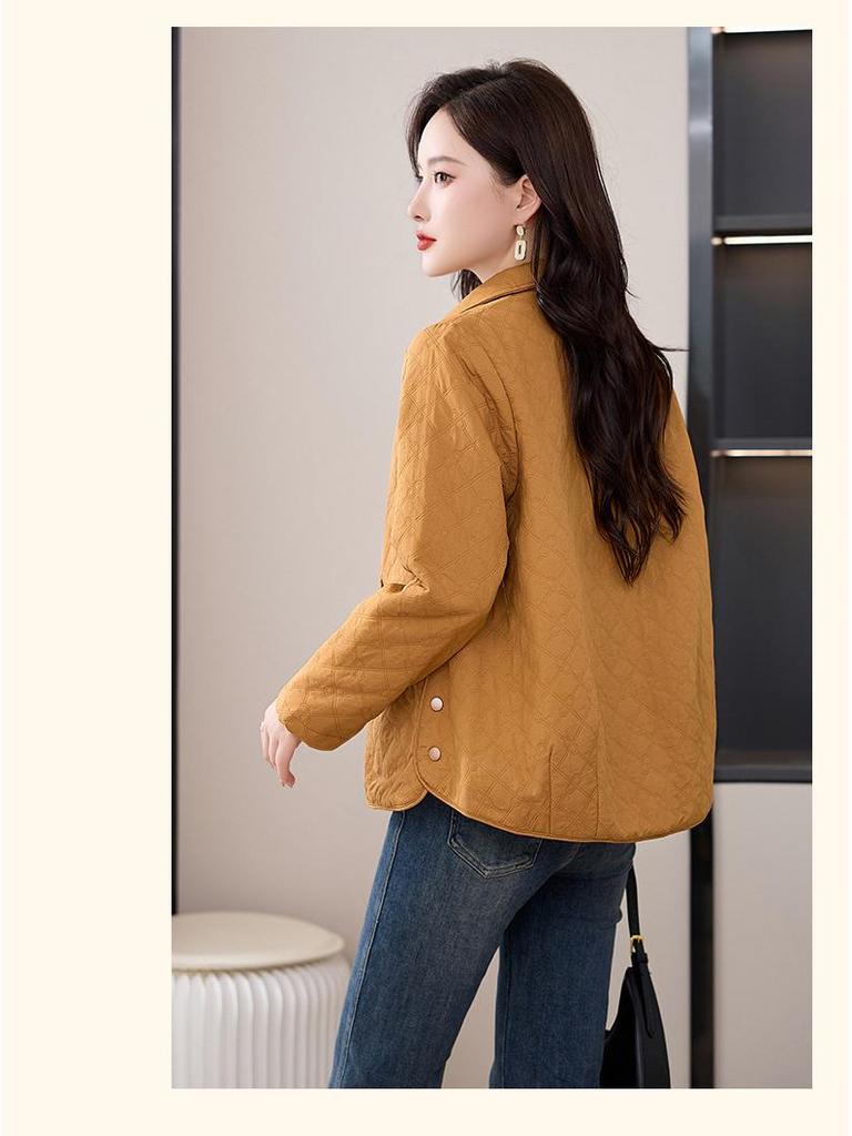 Argyle Women's Loose Lapel Jacket - Spring/Autumn 2024 Fashion for Middle-Aged Mothers, Plus Size, Casual Versatile Top