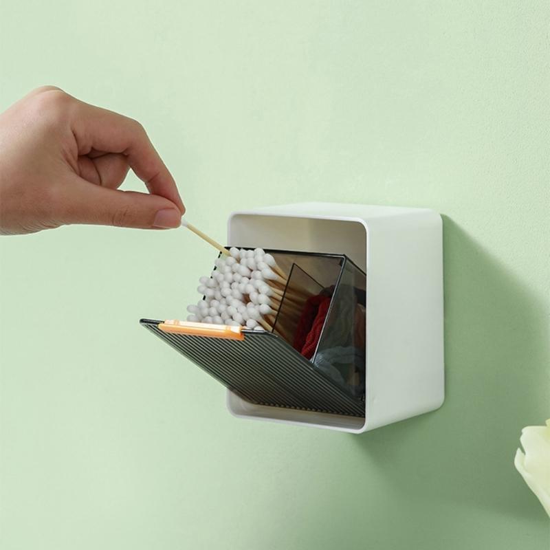 Small Jewelry Holder Box Plastic Material Wall Mounted Storage Box Dustproof Bathroom Organizer for Cotton Swabs Makeup