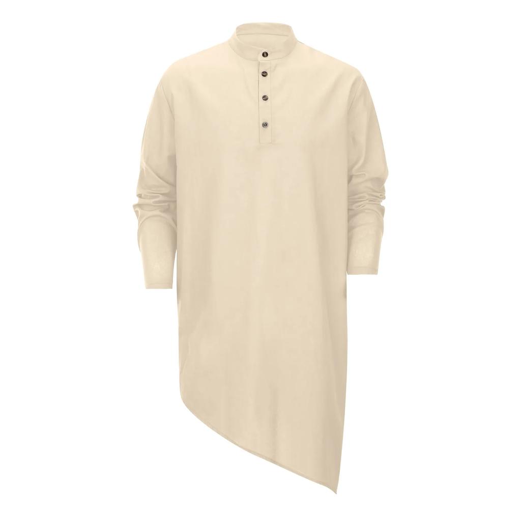 Minimalist Long Shirts Men's Shirt Robe Loose Indian & Pakistani Clothing New Chinese Casual Tops Knee-Length Casual Outerwear