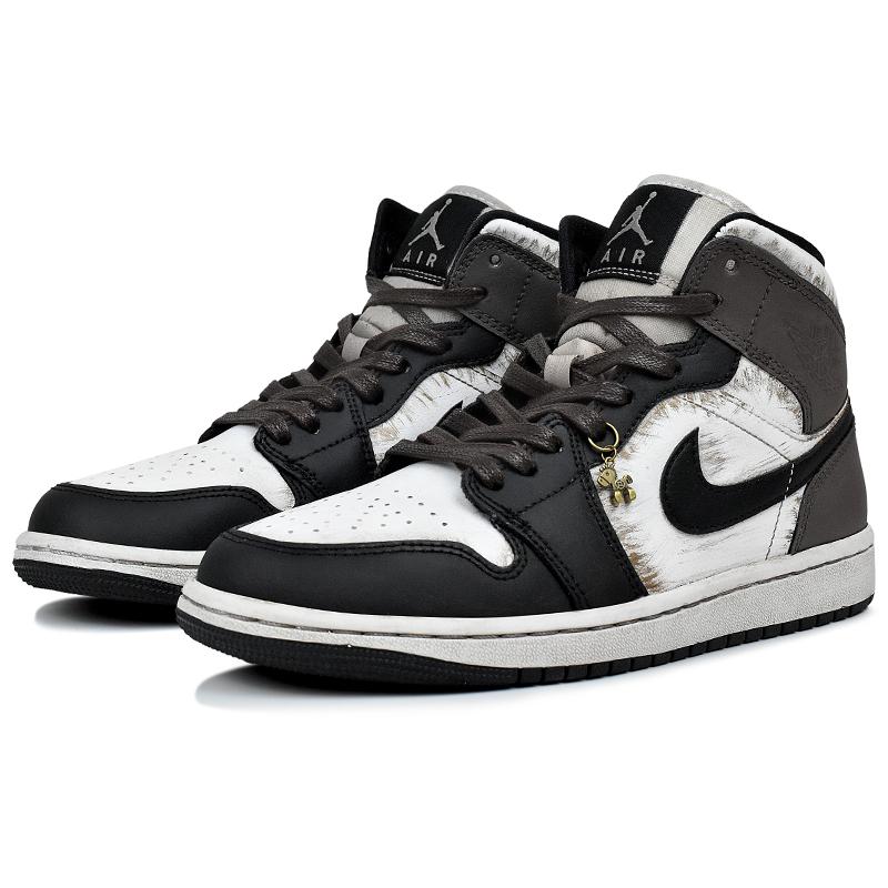 Jordan Air Jordan 1 Abrasion Resistant Mid Top Vintage Basketball Shoes Women's Black White Brown DV0991-101(Team96-S-BOX)