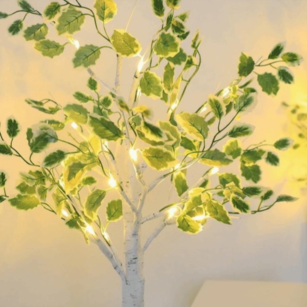 Simulation Green Leaves White Birch Tree Lamp Luminous Decoration Tree Home Decoration