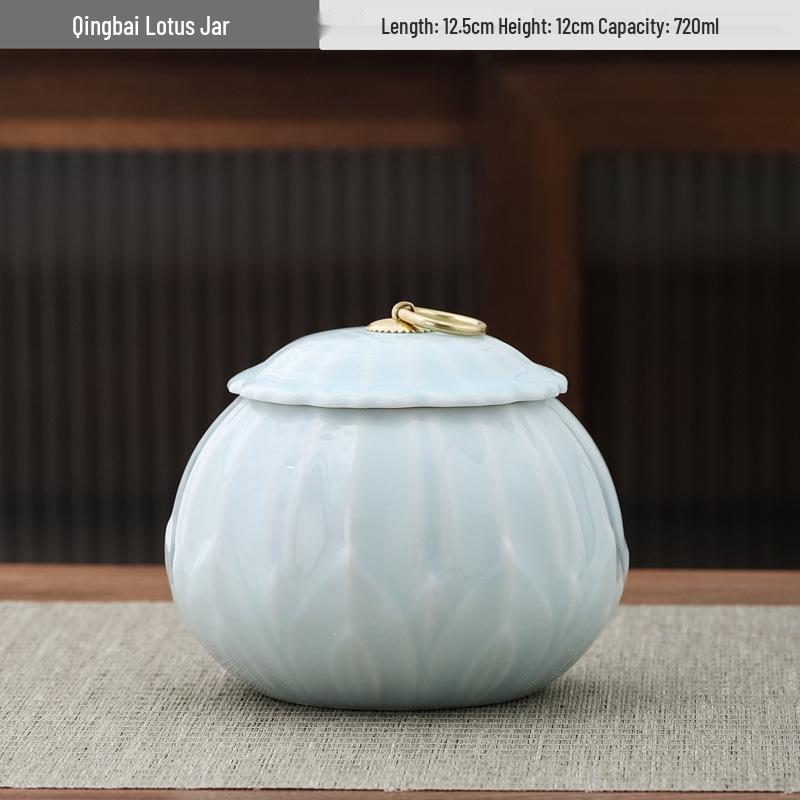 Large Ceramic Tea Storage Canister for Red, Green, Longjing, Biluochun, and Pu'er Tea - Half Jin Capacity
