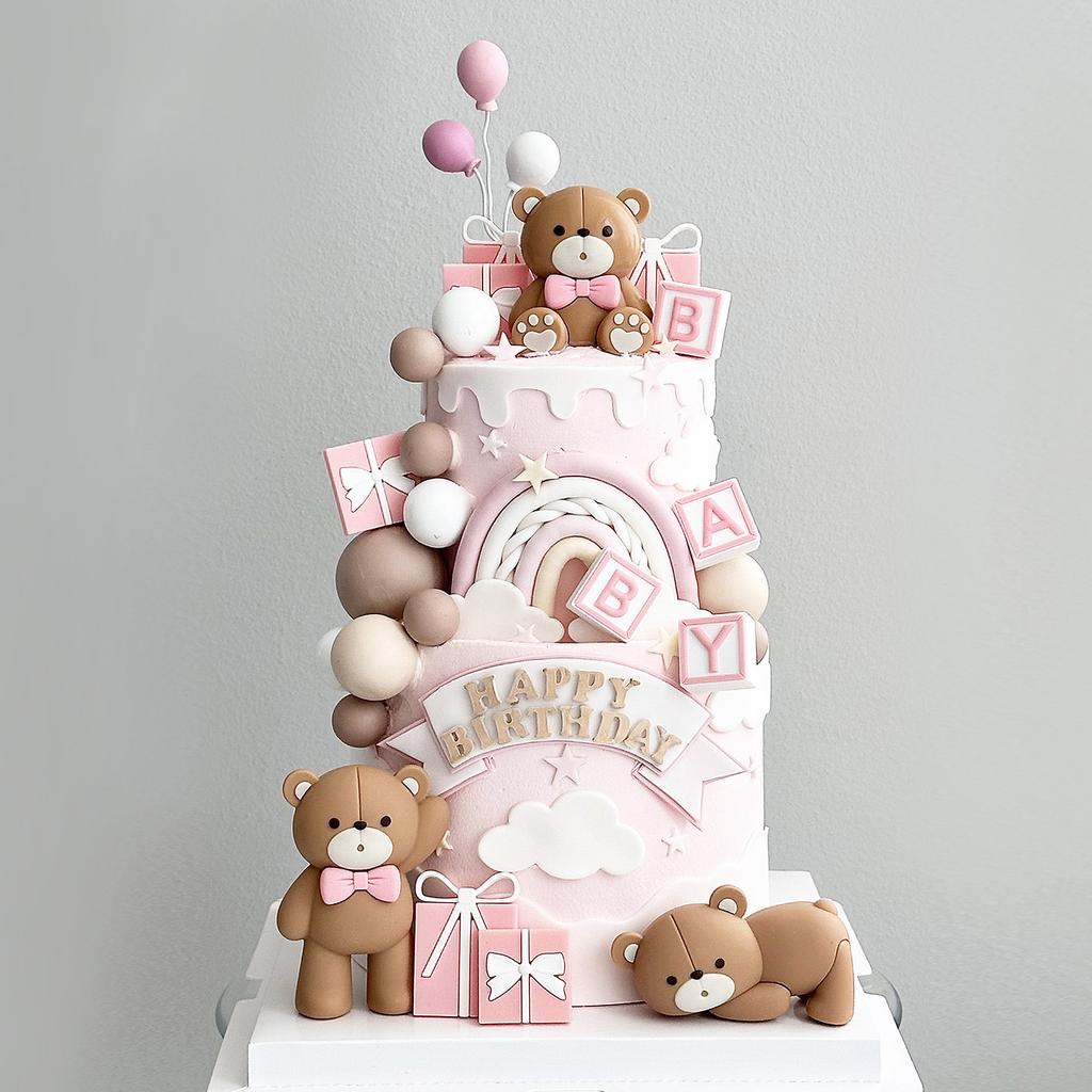 Medvědí Toppery na dort Koule Dekorace na dort s písmeny BABY pro Baby Shower Medvědí tématické Narozeninové párty potřeby (Dívka)