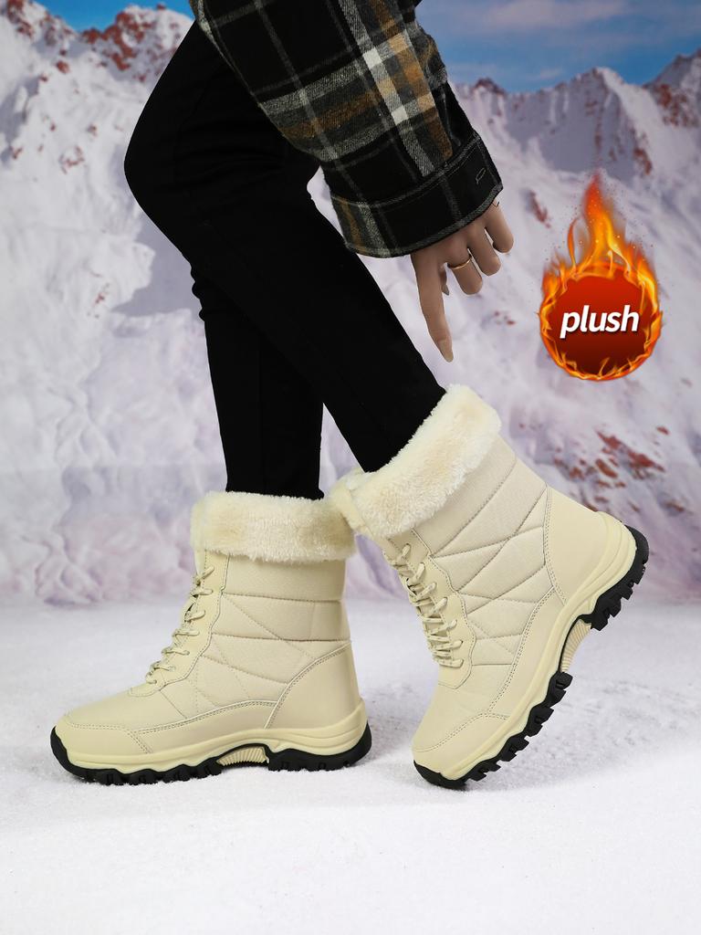 Chaussures d'hiver surdimensionnées polyvalentes en coton, bottes de neige imperméables à semelle épaisse pour femmes, chaussures chaudes et épaisses en peluche pour femmes