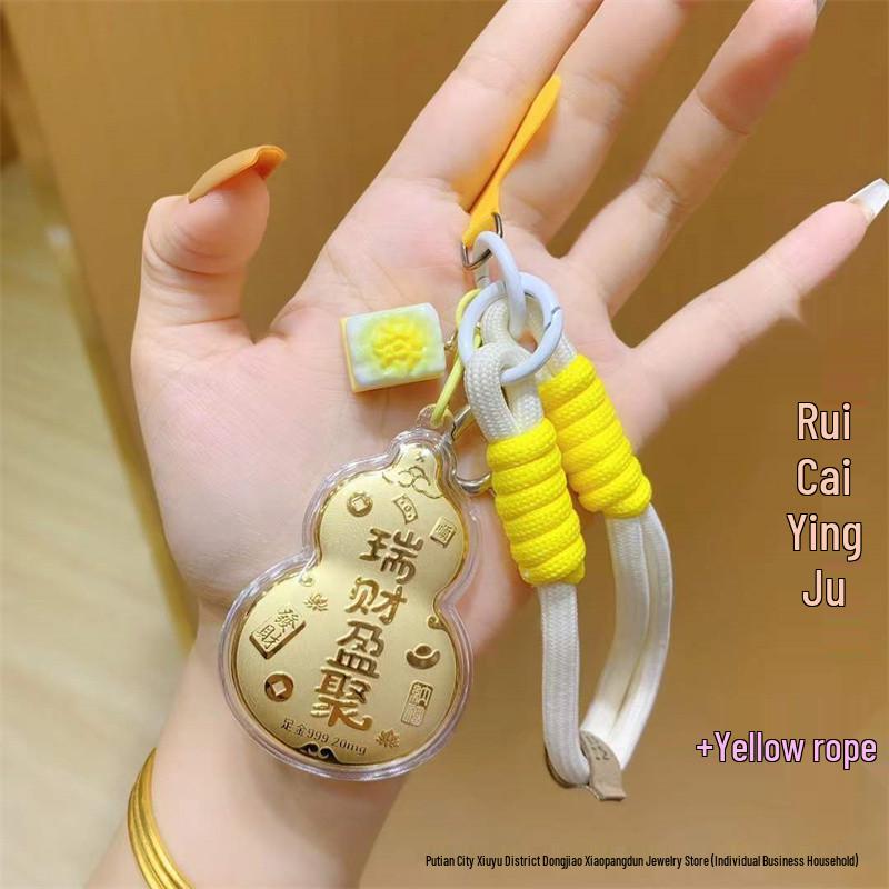 Handmade 999 Pure Gold Gourd Keychain & Bag Charm - Perfect Jewelry Gift for Boyfriend/Girlfriend
