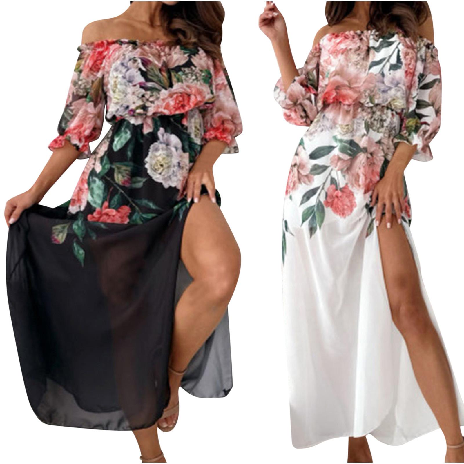 

Женское облегающее платье с одной линией шеи и цветочным принтом, длинная юбка с разрезом снизу, платье на одно плечо без рукавов