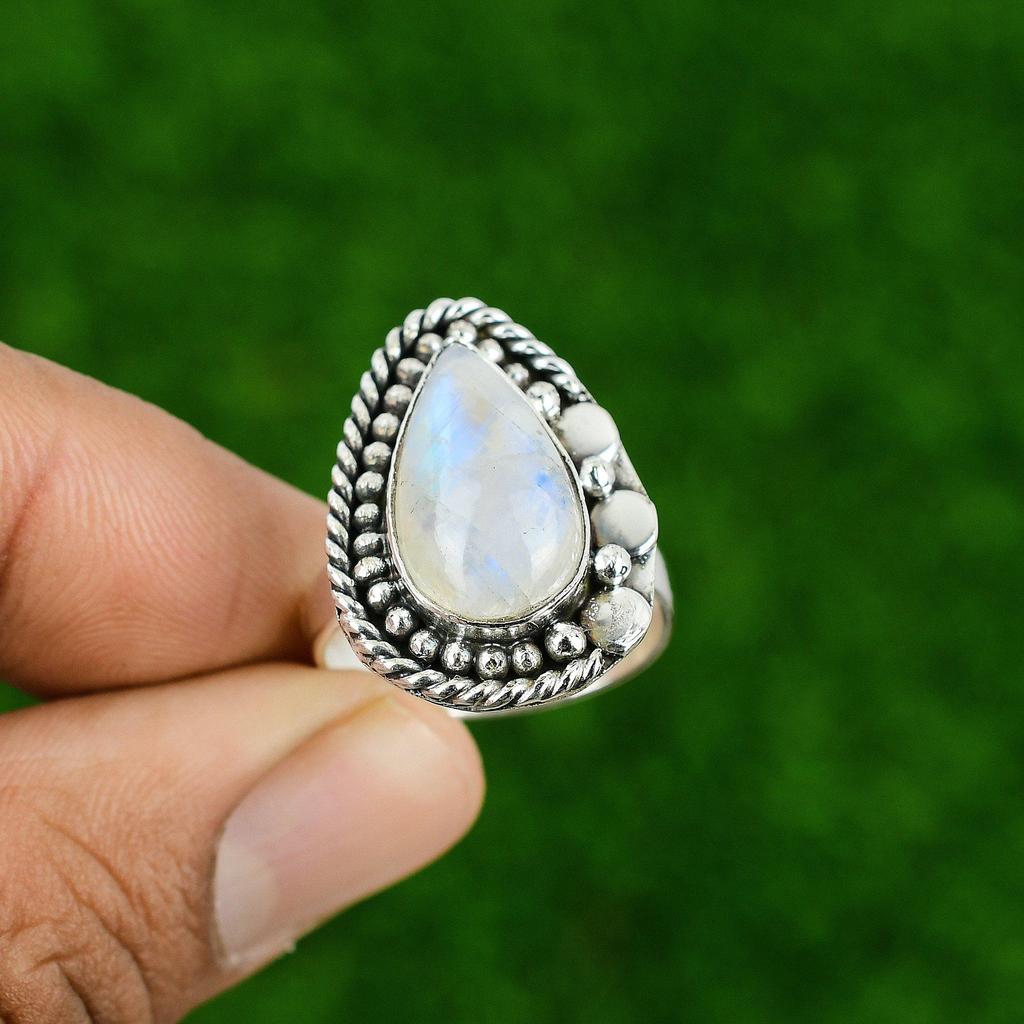 Mothers day Sale Rainbow Moonstone Gemstone 925 Silver Crown Chakra Promise Ring