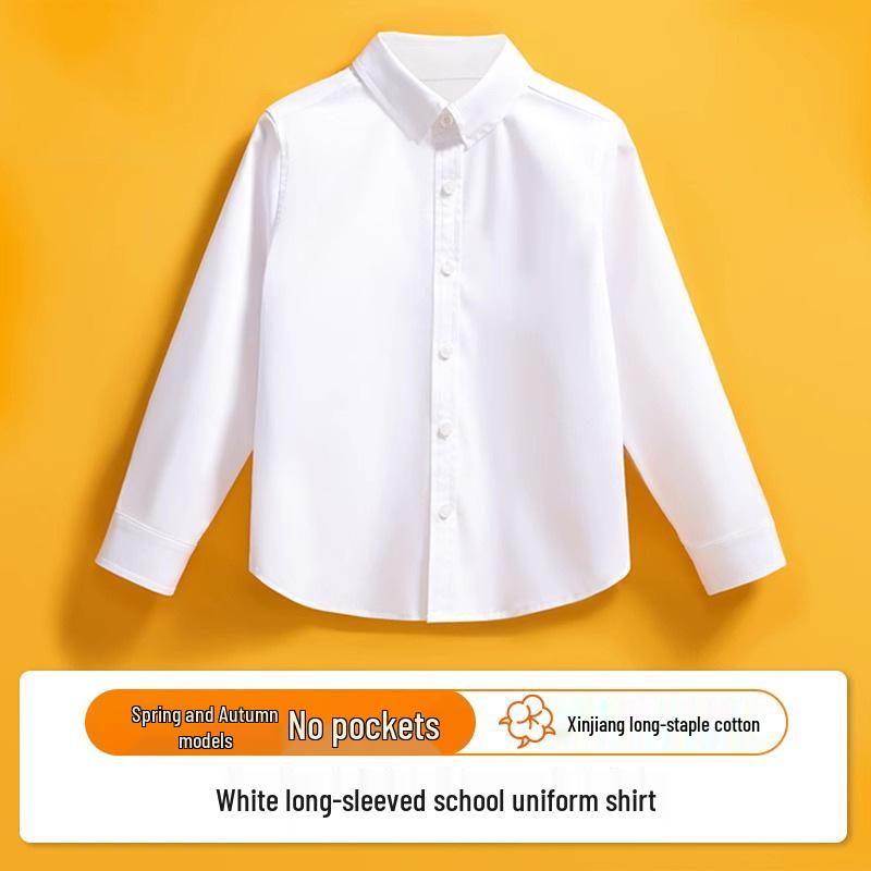 Kinder Langarm Weißes Hemd für Schuluniformen und Auftritte, Geeignet für Jungen und Mädchen in der Grund- und Mittelschule. 130cm