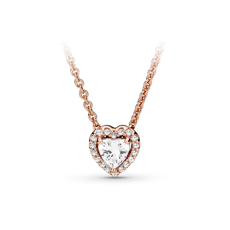 Pandora Rose gold sparkling heart-shaped clavicle chain Rose gold synthetic cubic zirconia necklace for women 388425C01 золотой