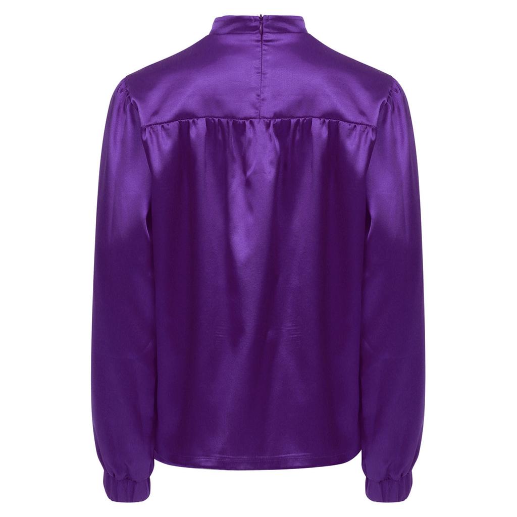 Jungen Stehkragen Langarm Satin Oberteil Lob Liturgische Tanzkleidung Hinten Verdeckter Reißverschluss Design Performance Hemd