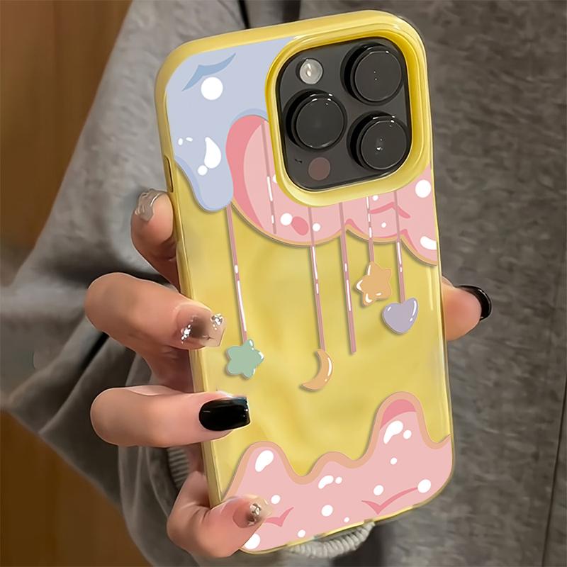 Cute Star Moon Phone Case for iPhone 17 16 Pro 15 Plus 14 13 12 11 Pro Max 17 Air 16E Wave Texture Soft TPU Protective Cover