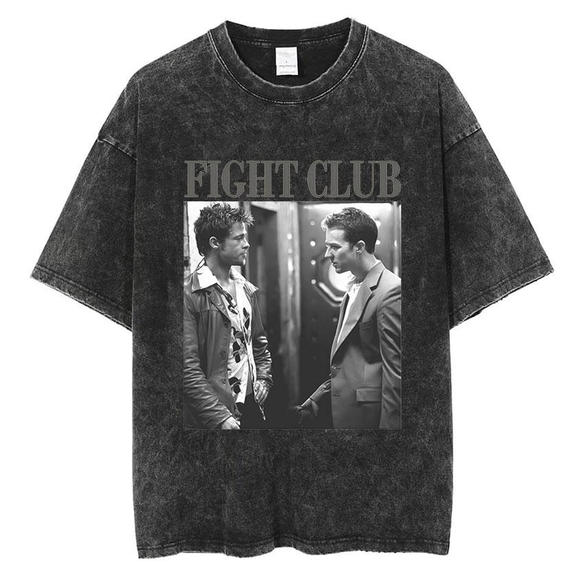 Vintage Washed Tyler Durden Fight Club Graphic T Shirt Mens High Quality Oversized Cotton Tshirts Yk Gothic Clothing Tshirt