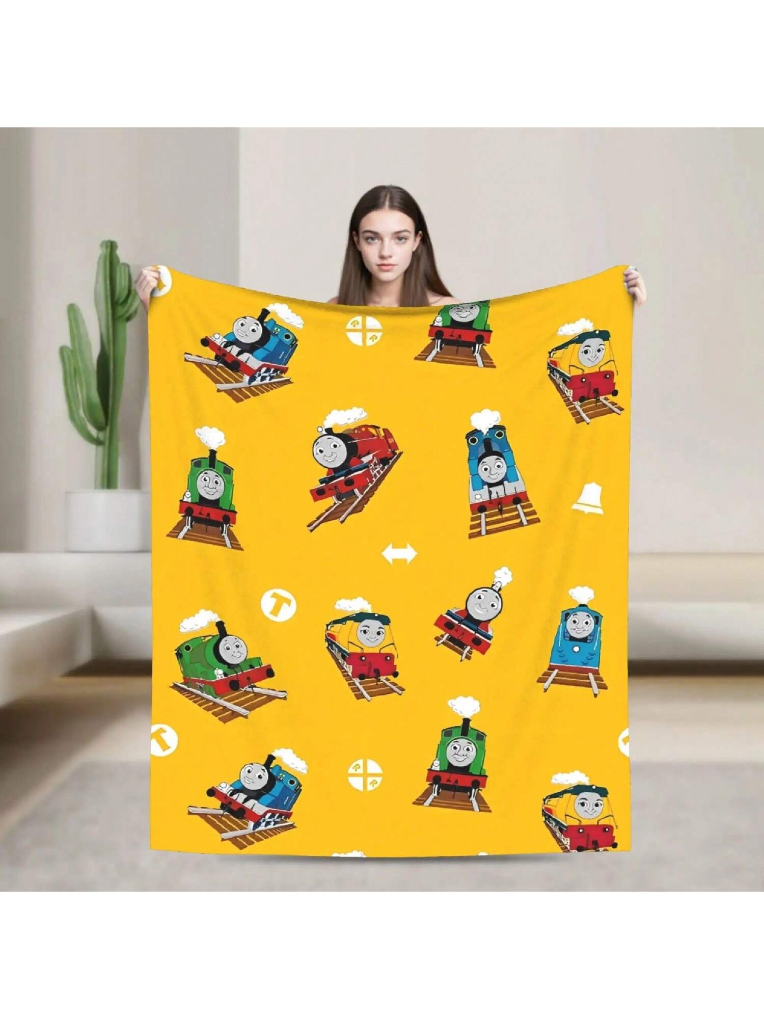 

T-Thomas The Train Friends Blanket Quality Warm Soft Cartoon Throw Blanket Winter Travel Couch Chair Sofa Bed Fluffy Bedspread 75X95CM сірий колір