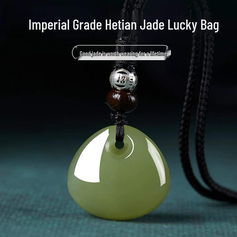 Natürlicher Hetian Jade Glücksbeutel Amulett: Frauen Friedenssegen Anhänger - Exquisites Glücksgeschenk
