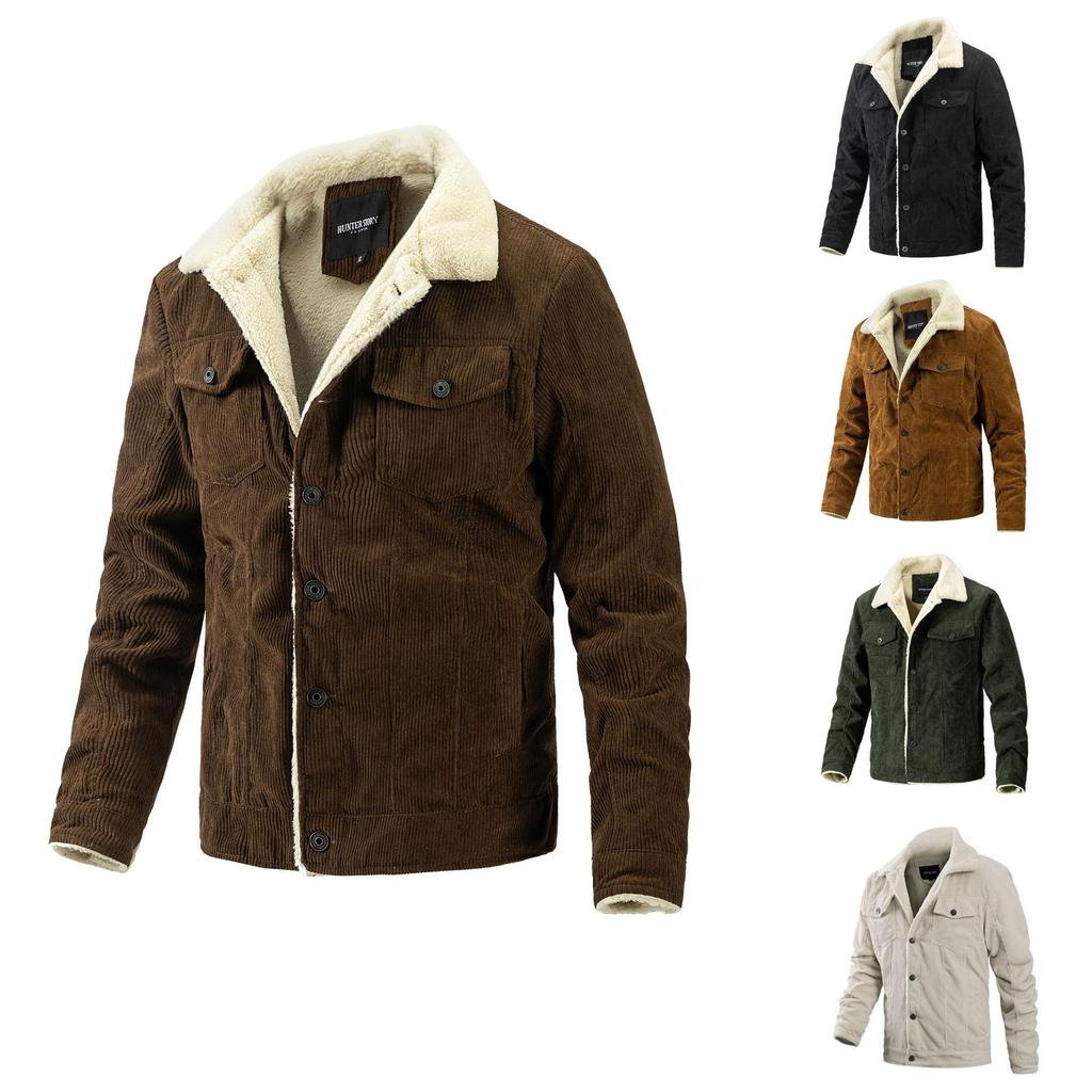 Winter Fur Mens Jacket Corduroy Tops Mens Clothes Plus Velvet Jacket Mens Padded Coat Jackets for Men Heated Jacket Plus Size Clothes