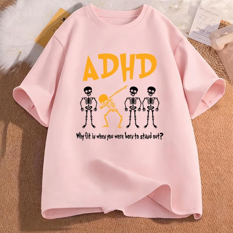 ADHD Graphic Print T-shirts Women Unisex Summer Casual Fashion Funny Streetwear Oversozed O-Neck Short Sleeve Tops T-shirts
