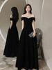 Elegant Black Velvet One-Shoulder Evening Gown - Luxury Slimming Banquet Dress