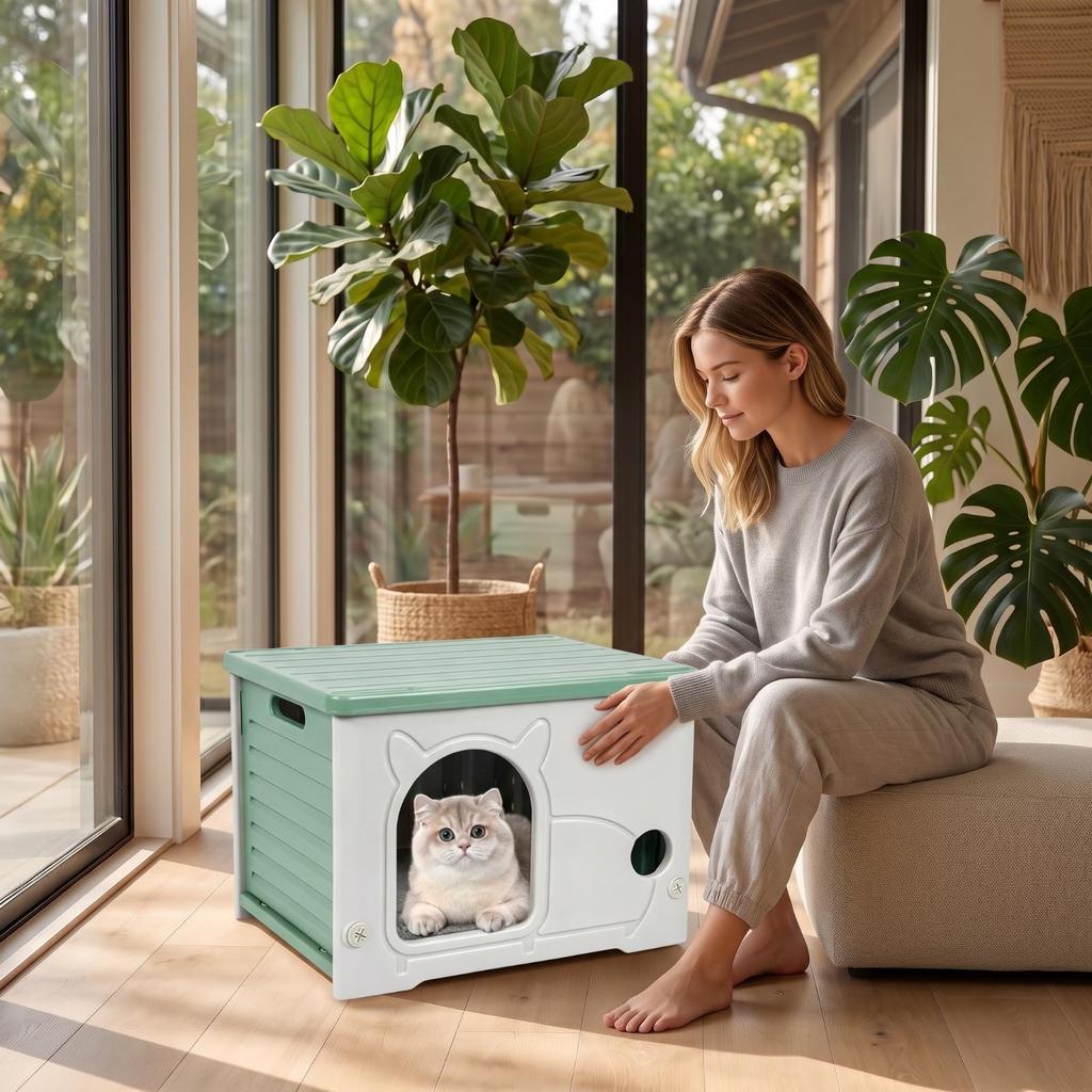Pet House with Cat Ear Opening Half-Enclosed Crate Easy-Tohygienic Pets
