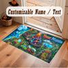 Dinosaur Theme Soft Crystal Velvet Rug Custom Name & Text Print Non Slip Floor Rug for Bedroom Living Room