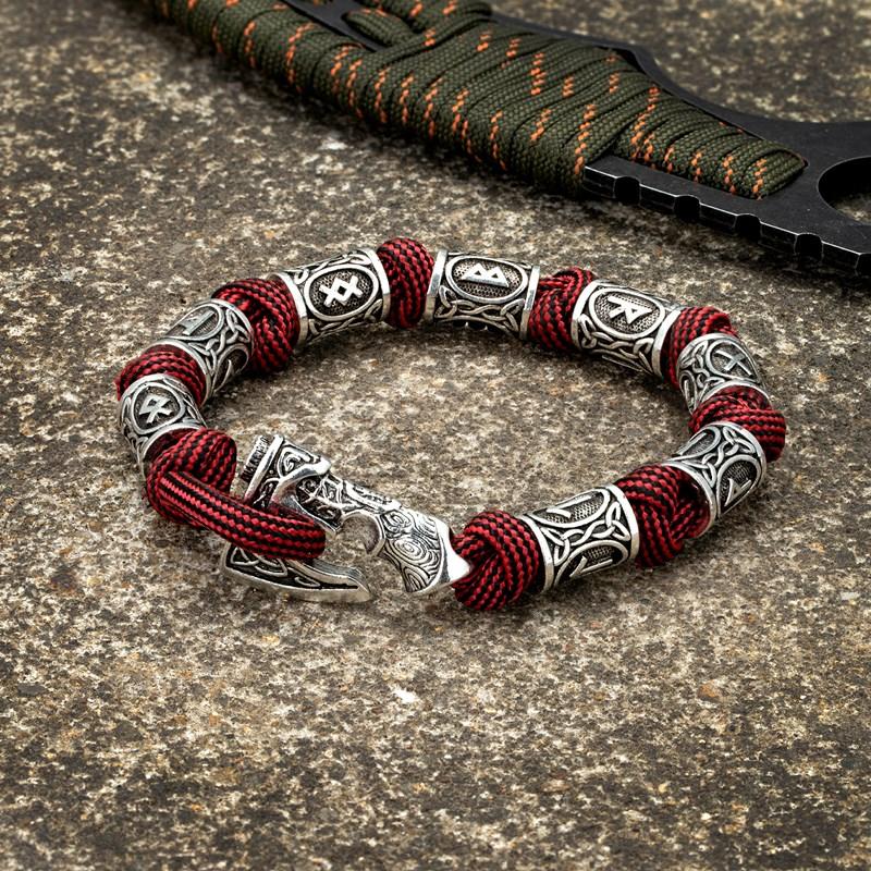 Men Viking Celtic Rune Beads Axe Bracelet Odin Symbol Scandinavian Metal Lanyard Handmade Woven Paracord Norse Amulet Jewelry