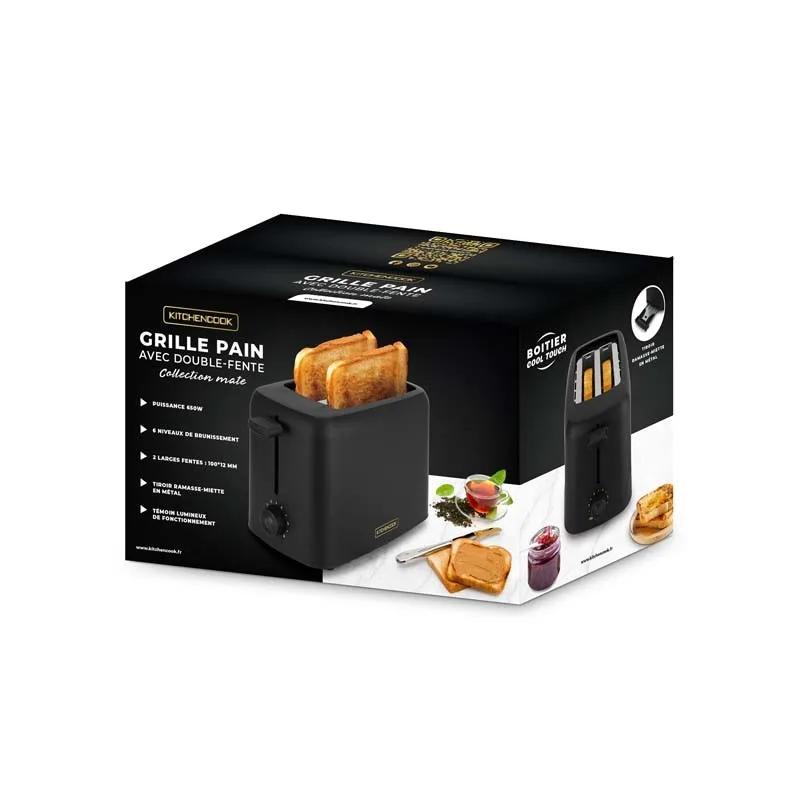 Kitchencook - Matt_toast - Noir Mat - Grille-pain 2 Larges Fentes - 6 Niveaux - 650 W