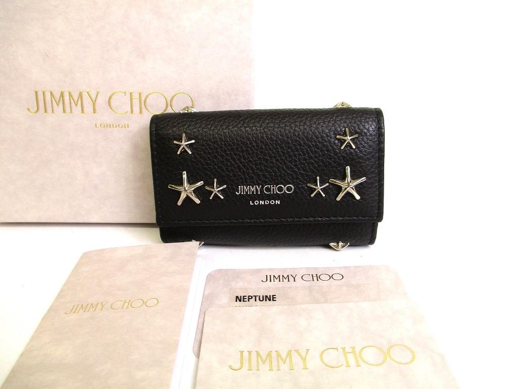 Authentic Jimmy Choo Silver Metal Stars Black Leather 6 Pics Key Case Neptune #9938  Refurbished