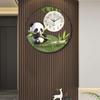 Circular transparent panda wall clock living room dining room decorative painting Creative LED wall light hanging wall clock