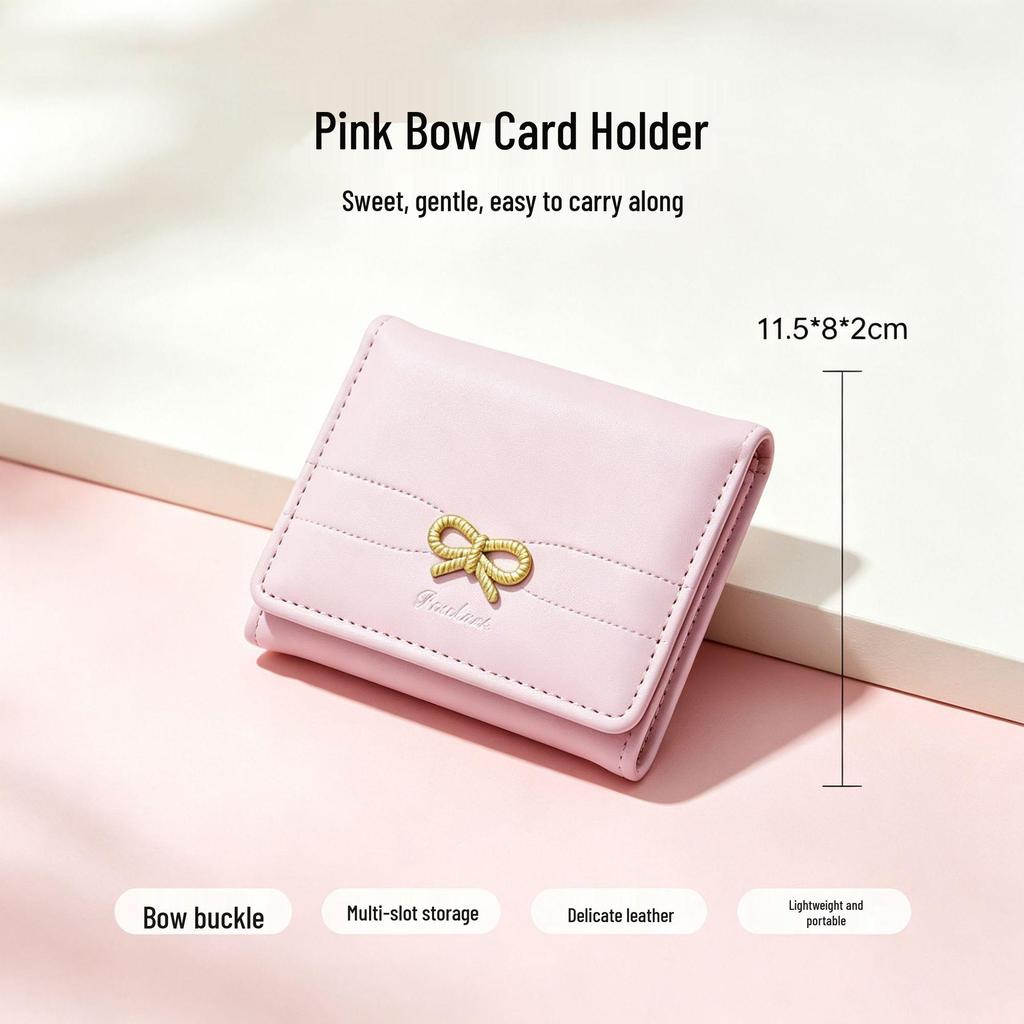 Korean Style Mini Compact Women's Tri-Fold Wallet with Bow Accent