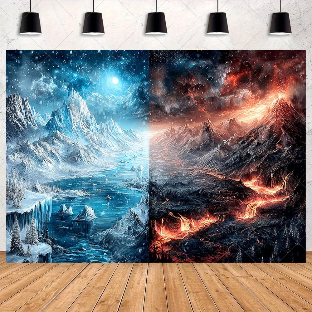 Ice and Fire Fusion Theme Backdrop Shocking Water Fire Elements Party Decoration Background Photography Studio Supplies Banner