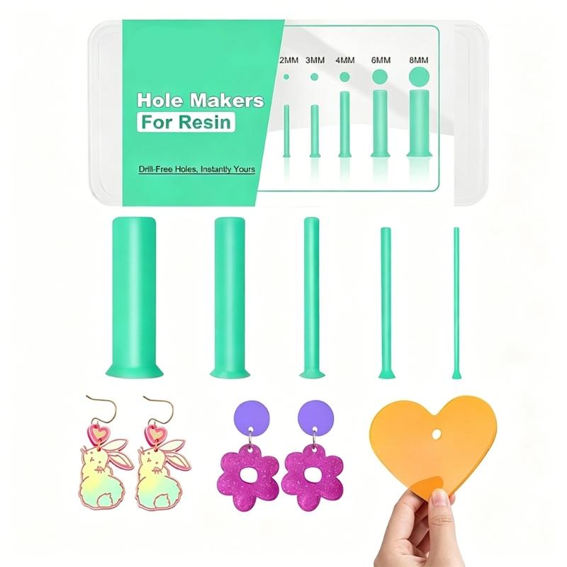 Resin Hole Punch Set for Jewelry Making, Multi Size Silicone Punch Pegs In Storage Box for Pendant and Earring Hole Making Projects