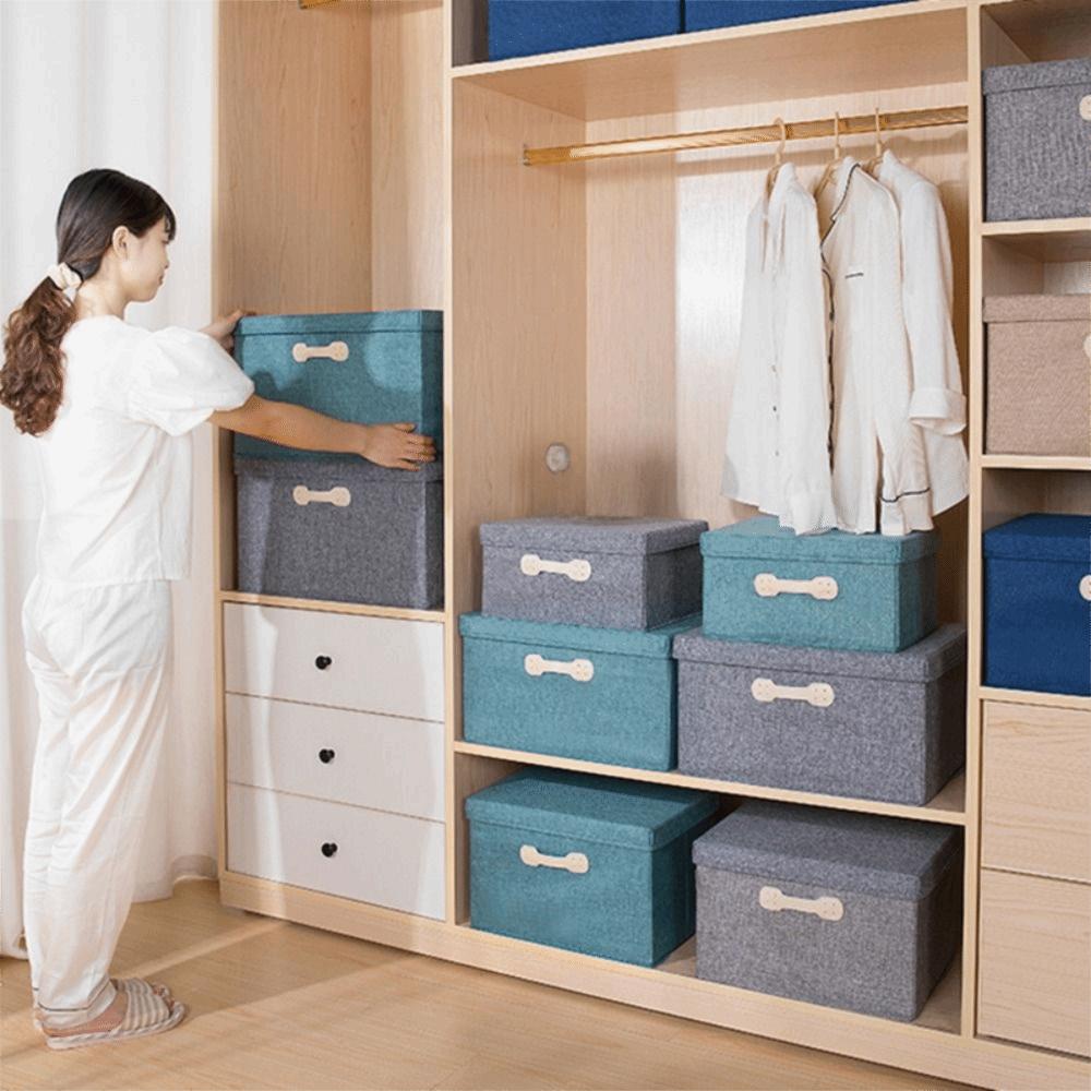 Cotton Linen Fabric Storage Box Drawer-type Covered Organization Box  Sundries Storage