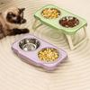 Double Bowls Pet High Footed Bowl Anti-flip Non-Slip Cat Food Water Bowl Multifunction Anti-vomiting Elevated Pet Feeder Bowl