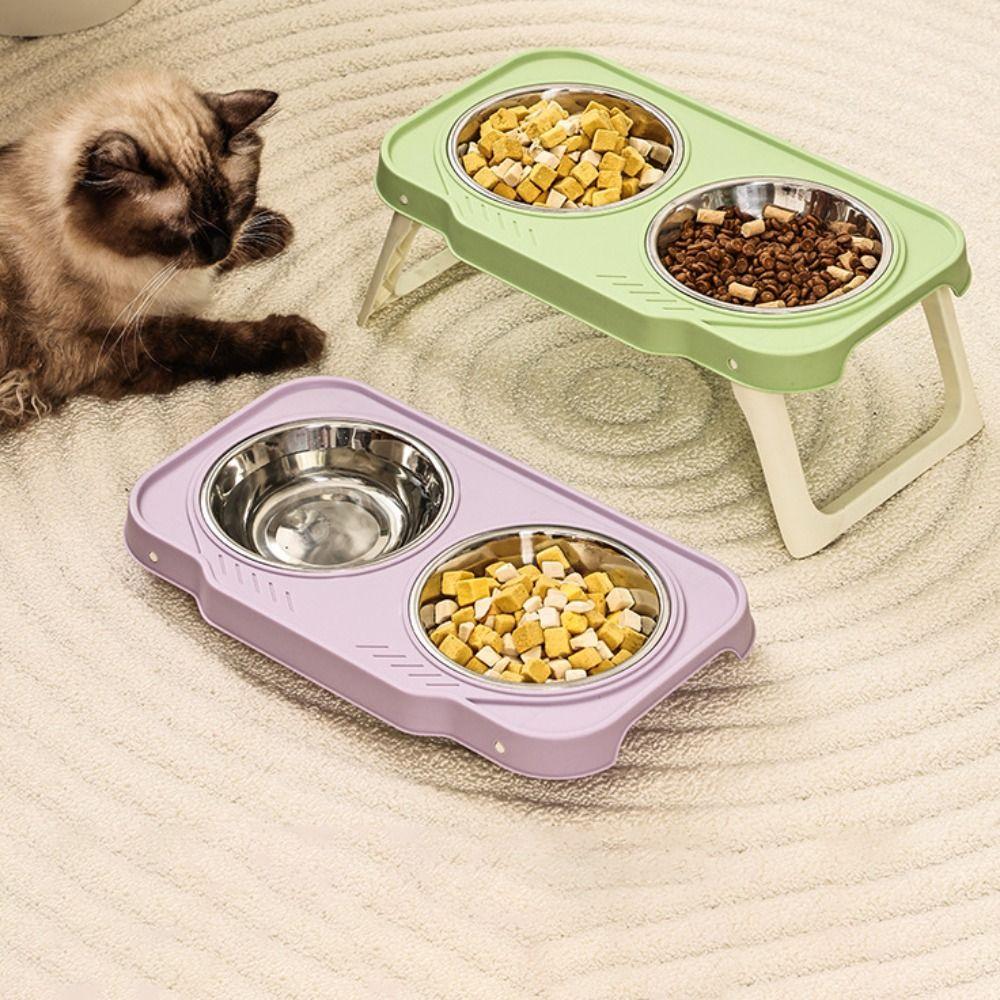 Double Bowls Pet High Footed Bowl Anti-flip Non-Slip Cat Food Water Bowl Multifunction Anti-vomiting Elevated Pet Feeder Bowl