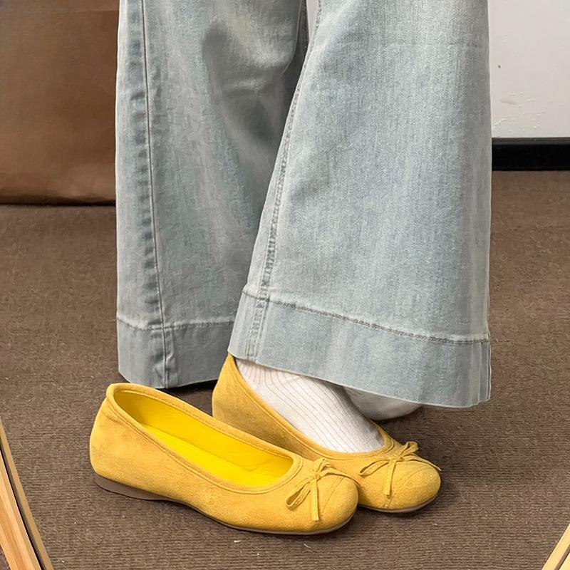 French Gentle Bow Single Shoes 2026 Ballet New Square Toe Shallow Mouth Soft Sole Non-slip Flats 35 жёлтый 2480₽