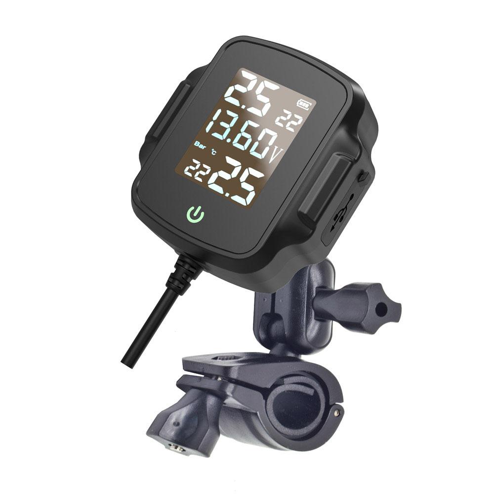 Rilevatore di Pressione Pneumatici Sistema di Monitoraggio Pressione Pneumatici Moto con 2 Sensori Esterni Supporto Uscita USB