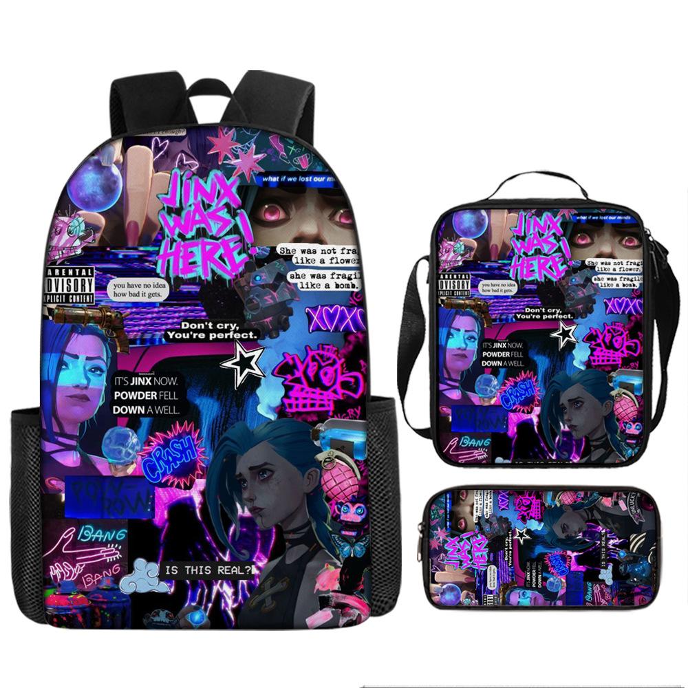 Battle of the Twin Cities Arcane Children's School Bag Pencil Case Backpack Elementary School Cartoon Backpack Three-piece Set