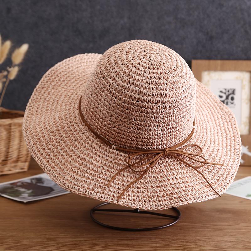 Women's Foldable Straw Sun Hat - Wide Brim, Handmade, UV Protection for Beach & Outdoors