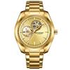 Gold Automatic Mechanical Watch for Men Luxury Skeleton Stainless Steel Waterproof Luminous Business Dress Wristwatch