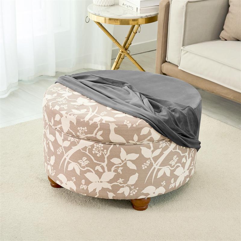 1PC Round Ottoman Stool Cover Elastic All-wrap Footrest Cover Solid Color Foot Stool Seat Slipcover for Bedroom Living Room