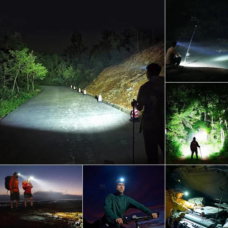 Leistungsstarke wiederaufladbare Stirnlampe mit rotem Blinksignal für Outdoor-Nachtlauf, Radfahren, Wandern, Notfall-Campingausrüstung