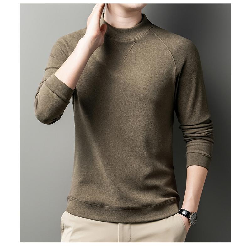 Men S Stand Collar Solid Color Long Sleeve Fleece Casual Base Shirt