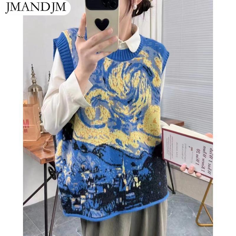 

2023 Новый жилет больших размеров, осенние женские свитера с узором и принтом, модный вязаный свитер больших размеров, синий базовый повседневный стиль, свободный свитер