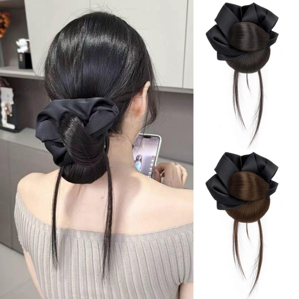 Scrunchie Flower Bun Head Wig Claw Clip Ball Head Wig Korean Style False Hair Pieces  Daily Use