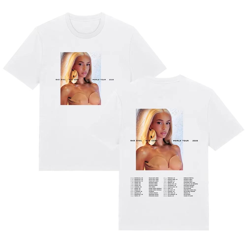 BAD GYAL MAS CARA World Tour 2026 T Shirts High Quality Cotton Short Sleeve Women Men Fashion Trendy Tee Y2K