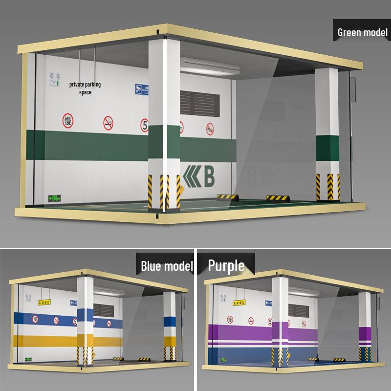 1/18 Wooden Parking Garage Model with Lighting and Dustproof Ornaments