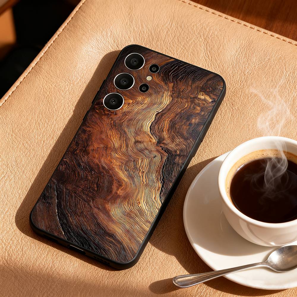 N-Natural W-Wood G-Grain Art Phone Case For Samsung S26,S25,S24,S21,S22,S23,S30,Ultra,S20,FE,Lite,10,9,Black Cover