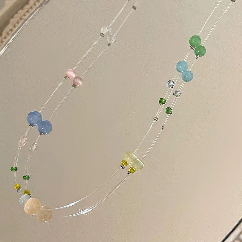 Bohemian Fish Line Beads Choker Candy Color Beach Jewelry Summer Clavicle Necklace For Women Charm Invisible Fishing Line Choker