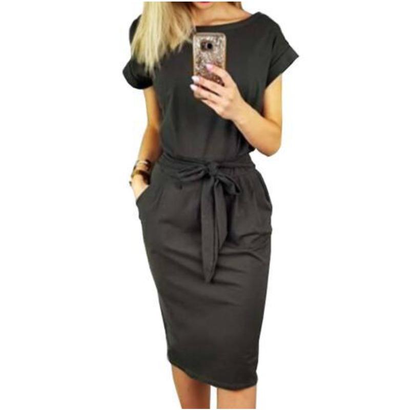 Women s Clothing, Short Sleeve Lace-Up Slim Fit, Pocket Dress S